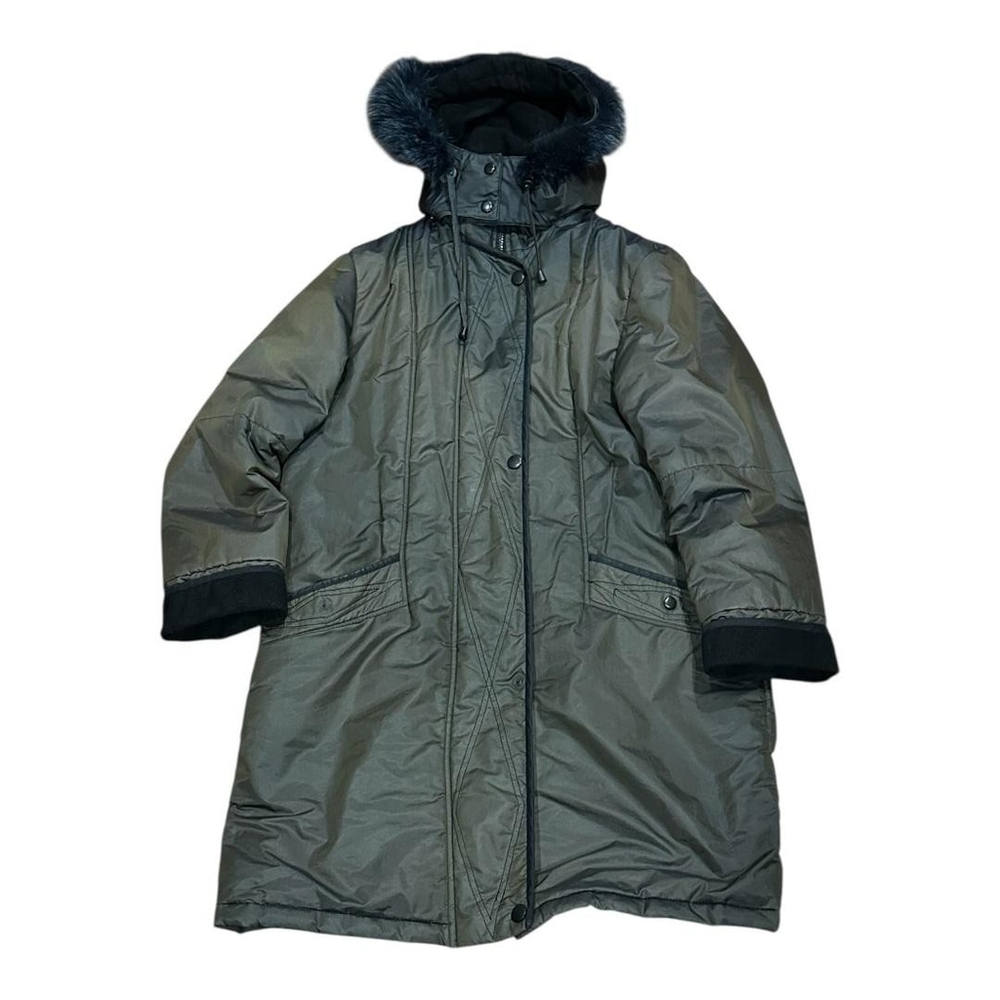 Fen Nelli Coat Womens 11/12 Green Hooded Faux Fur Trim Long Winter Parka